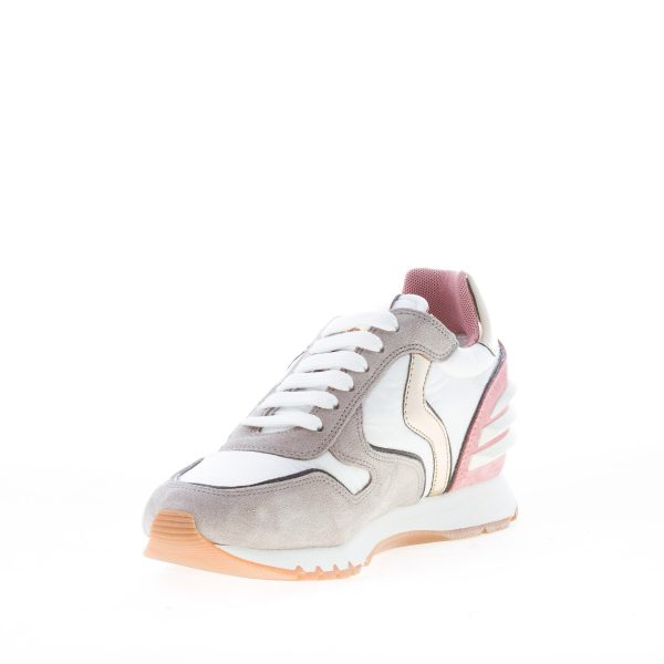 VOILE BLANCHE donna sneaker JULIA SLAM POWER in tessuto BIANCO più camoscio TORTORA e rosa - immagine 6