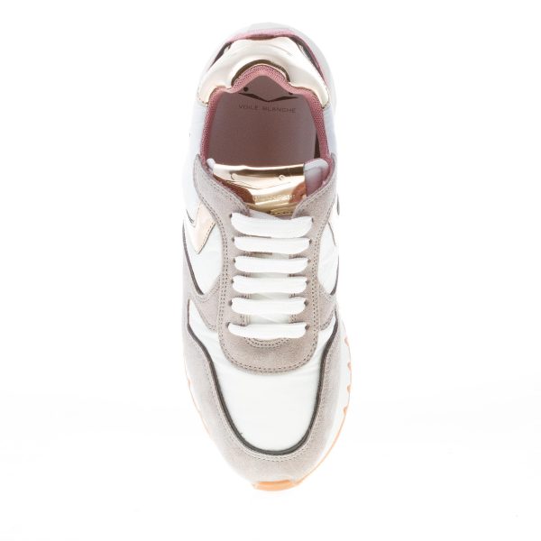 VOILE BLANCHE donna sneaker JULIA SLAM POWER in tessuto BIANCO più camoscio TORTORA e rosa - immagine 7