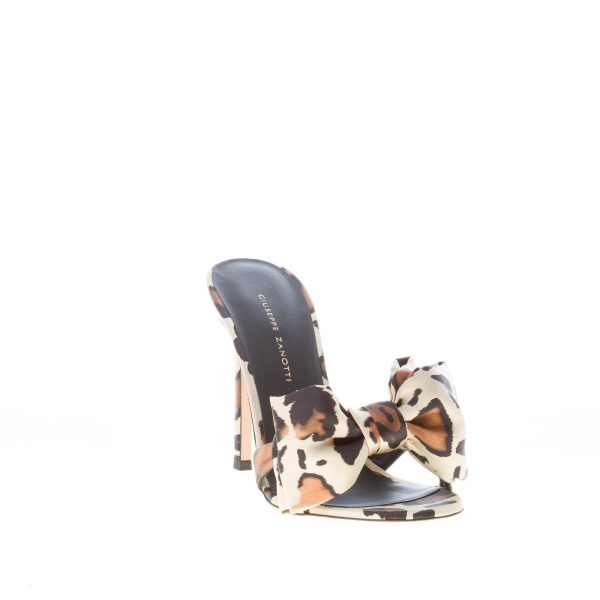 GIUSEPPE ZANOTTI donna sandalo slide Selvaggia in raso maculato NATURALE con fiocco, Tacco 10,5 cm - immagine 2