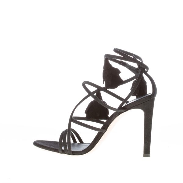 GIUSEPPE ZANOTTI donna sandalo intrecciato Danse du Feu in camoscio NERO con rose. Tacco 10,5 cm - immagine 5