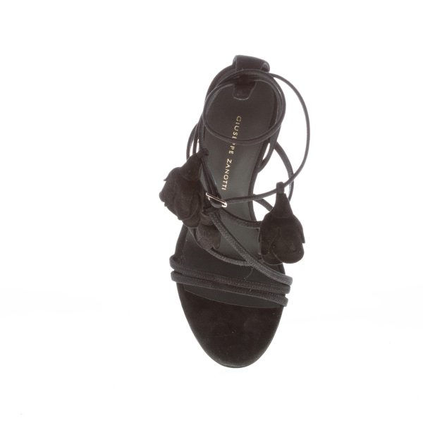 GIUSEPPE ZANOTTI donna sandalo intrecciato Danse du Feu in camoscio NERO con rose. Tacco 10,5 cm - immagine 7