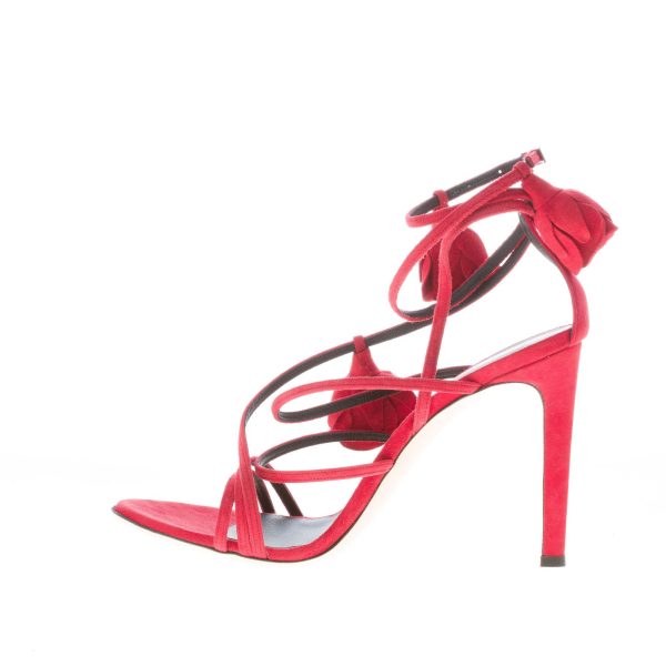 GIUSEPPE ZANOTTI donna sandalo intrecciato Danse du Feu in camoscio ROSSO con rose. Tacco 10,5 cm - immagine 5