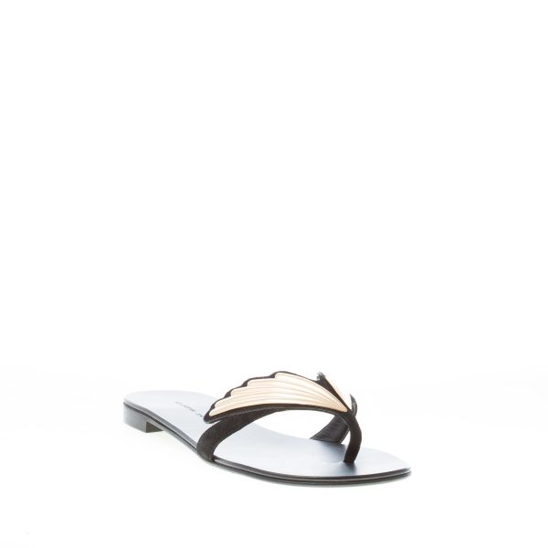 GIUSEPPE ZANOTTI donna sandalo infradito 2.0 Cruel in camoscio NERO con appliquè oro - immagine 2