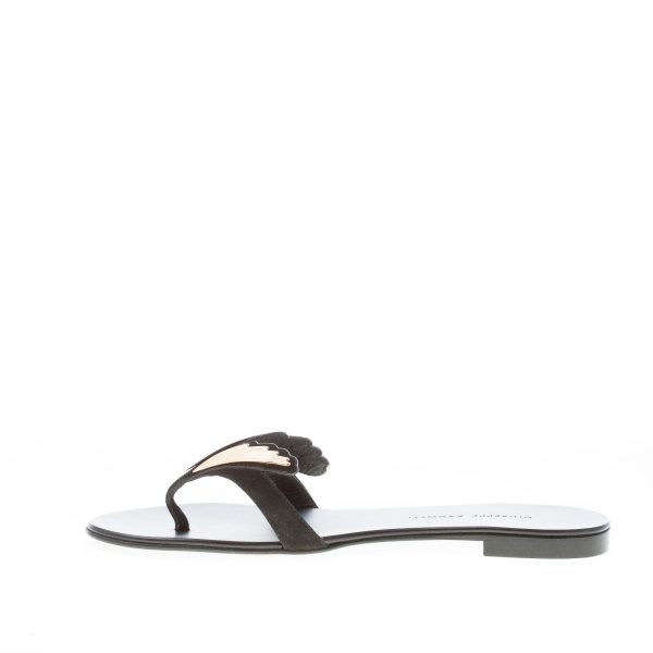 GIUSEPPE ZANOTTI donna sandalo infradito 2.0 Cruel in camoscio NERO con appliquè oro - immagine 5