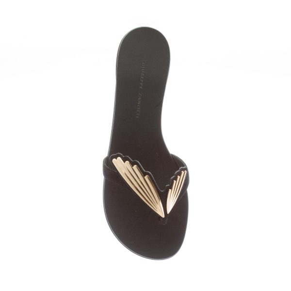 GIUSEPPE ZANOTTI donna sandalo infradito 2.0 Cruel in camoscio NERO con appliquè oro - immagine 7