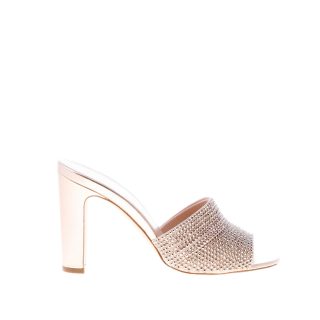 GIUSEPPE ZANOTTI donna sandalo sabot in pelle ROSA ANTICO con fascia strass. Tacco 9 cm