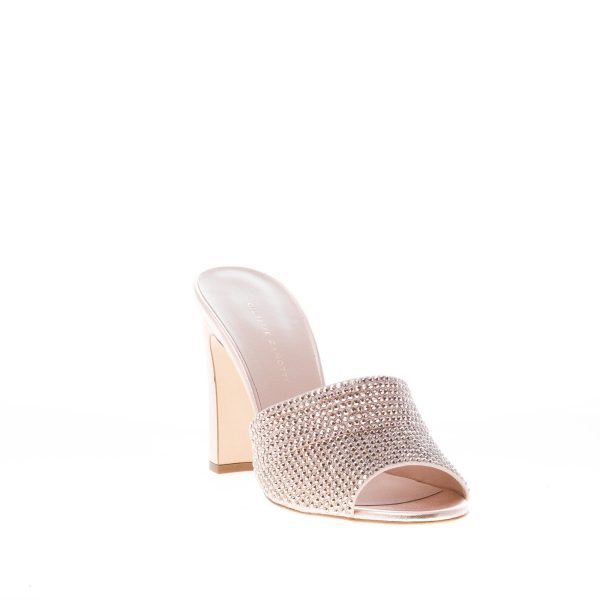 GIUSEPPE ZANOTTI donna sandalo sabot in pelle ROSA ANTICO con fascia strass. Tacco 9 cm - immagine 2