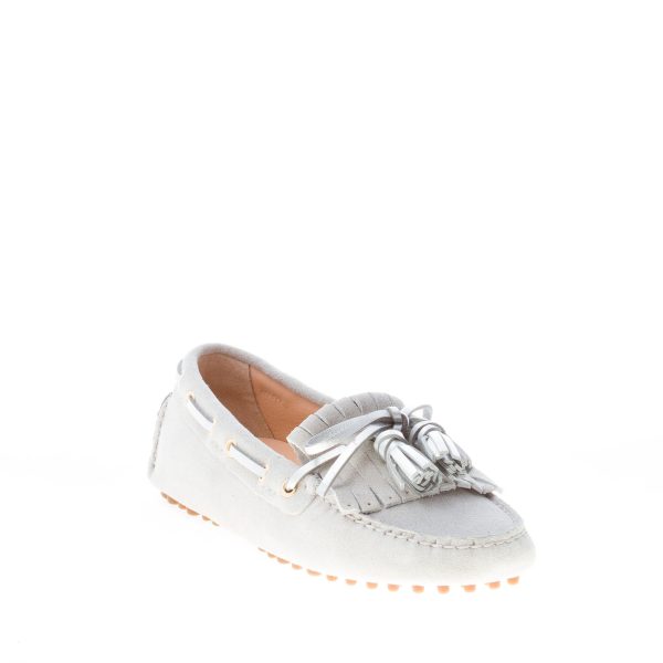 CAR SHOE donna mocassino driving in camoscio GRIGIO CHIARO con nappe argento - immagine 2