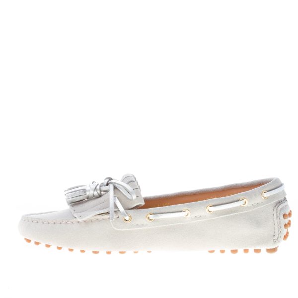 CAR SHOE donna mocassino driving in camoscio GRIGIO CHIARO con nappe argento - immagine 5