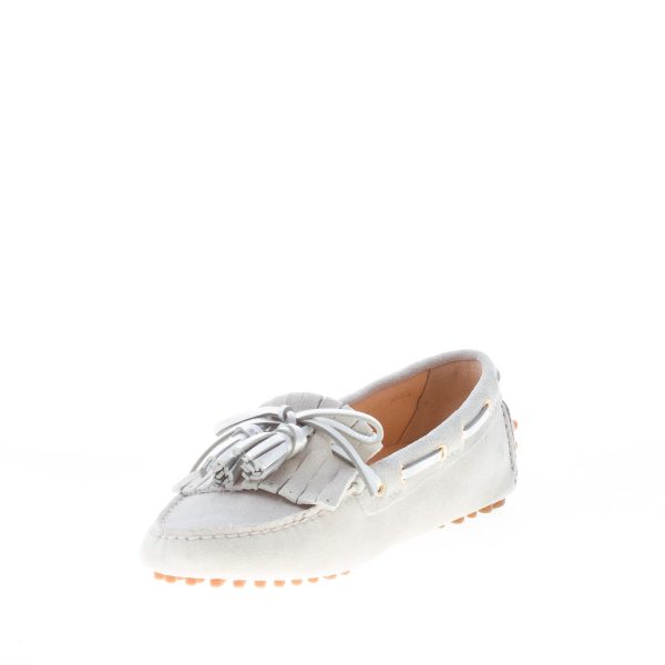 CAR SHOE donna mocassino driving in camoscio GRIGIO CHIARO con nappe argento - immagine 6