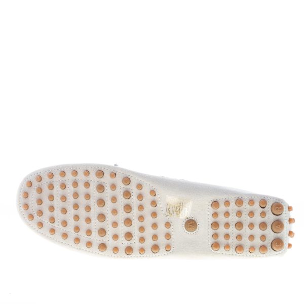 CAR SHOE donna mocassino driving in camoscio GRIGIO CHIARO con nappe argento - immagine 8
