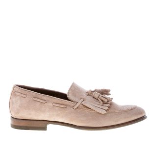 MIGLIORE uomo mocassino in camoscio BEIGE con maxi frangia e nappine