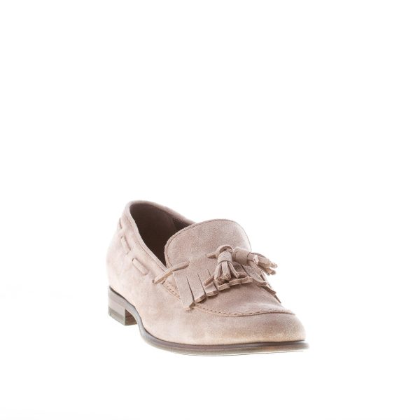 MIGLIORE uomo mocassino in camoscio BEIGE con maxi frangia e nappine - immagine 2