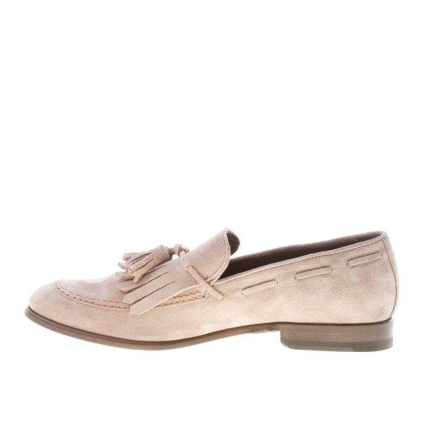 MIGLIORE uomo mocassino in camoscio BEIGE con maxi frangia e nappine - immagine 5