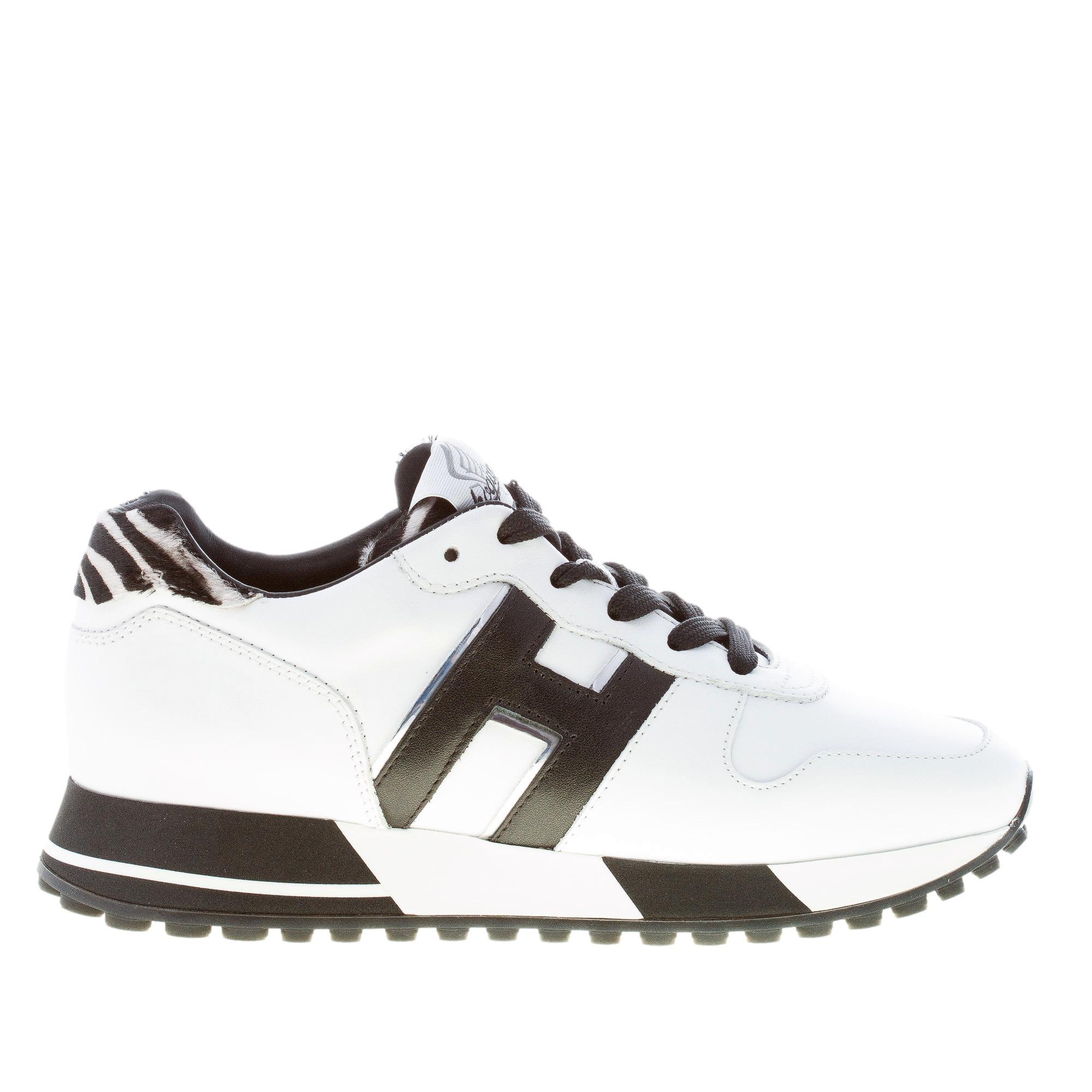HOGAN donna H383 sneaker in pelle BIANCO più nero con dettaglio animalier |  Strike Calzature