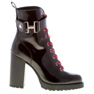 HOGAN donna H542 tronchetto allacciato in pelle NERO con monogramma metal. Tacco 10 cm