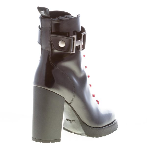HOGAN donna H542 tronchetto allacciato in pelle NERO con monogramma metal. Tacco 10 cm - immagine 3