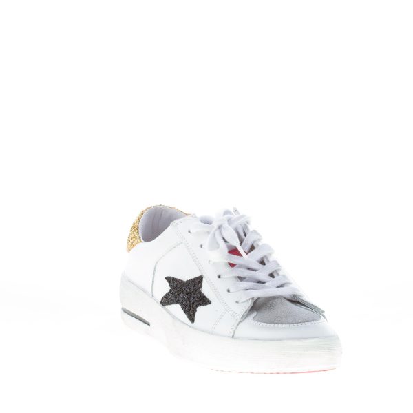 ISHIKAWA donna sneaker BASKET 1860 in pelle BIANCO più glitter nero e oro - immagine 2