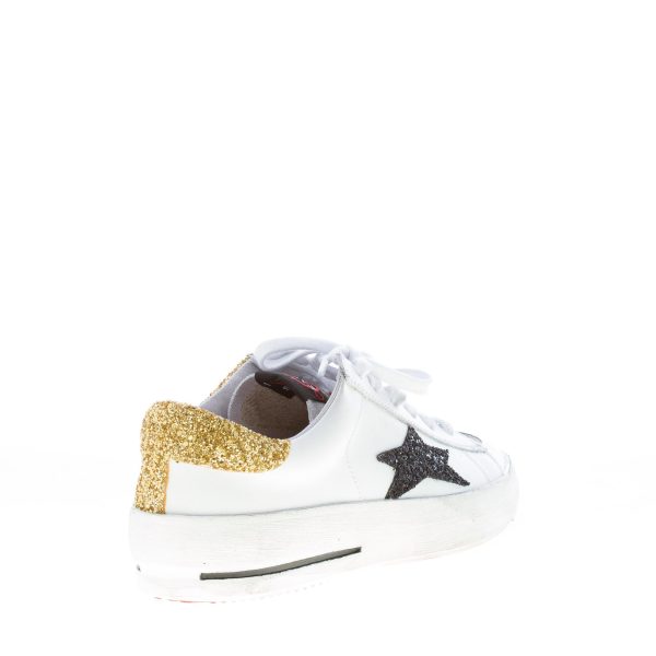 ISHIKAWA donna sneaker BASKET 1860 in pelle BIANCO più glitter nero e oro - immagine 3