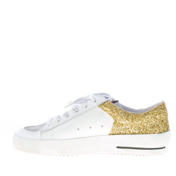 ISHIKAWA donna sneaker BASKET 1860 in pelle BIANCO più glitter nero e oro - immagine 5