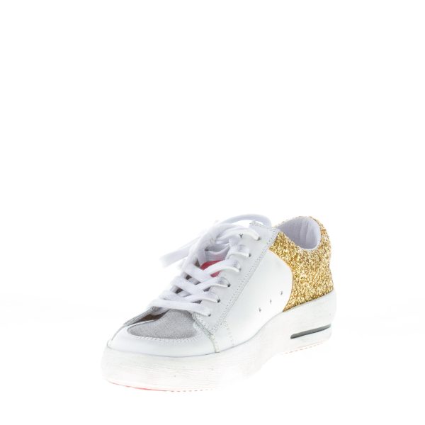 ISHIKAWA donna sneaker BASKET 1860 in pelle BIANCO più glitter nero e oro - immagine 6