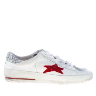ISHIKAWA donna sneaker BASKET LIM 1859 in pelle BIANCO più glitter rosso e argento