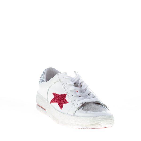 ISHIKAWA donna sneaker BASKET LIM 1859 in pelle BIANCO più glitter rosso e argento - immagine 2