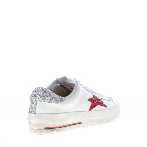 ISHIKAWA donna sneaker BASKET LIM 1859 in pelle BIANCO più glitter rosso e argento - immagine 3
