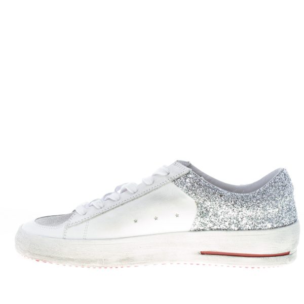 ISHIKAWA donna sneaker BASKET LIM 1859 in pelle BIANCO più glitter rosso e argento - immagine 5