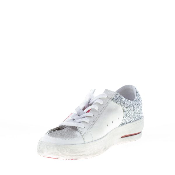 ISHIKAWA donna sneaker BASKET LIM 1859 in pelle BIANCO più glitter rosso e argento - immagine 6
