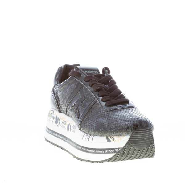 PREMIATA donna sneaker Beth 4839 in pelle stampa pitone PETROLIO più NERO con platform - immagine 2