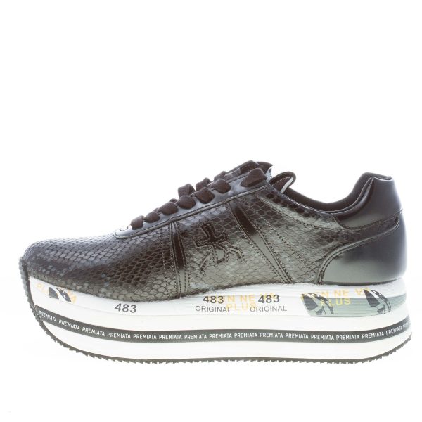 PREMIATA donna sneaker Beth 4839 in pelle stampa pitone PETROLIO più NERO con platform - immagine 5