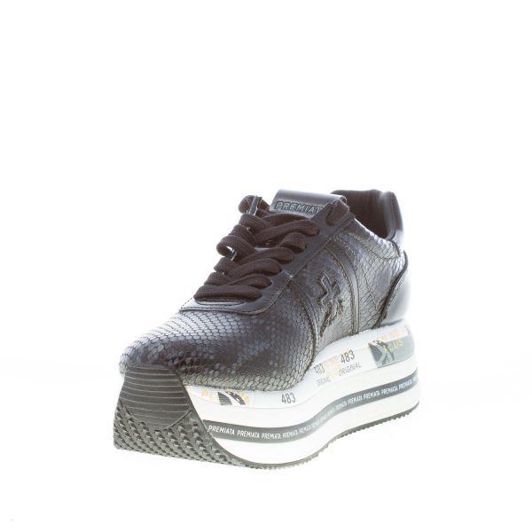 PREMIATA donna sneaker Beth 4839 in pelle stampa pitone PETROLIO più NERO con platform - immagine 6