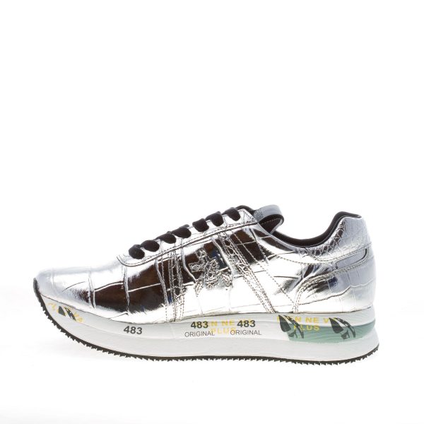 PREMIATA donna sneaker Conny 4818 in pelle laminata stampa cocco ARGENTO - immagine 5