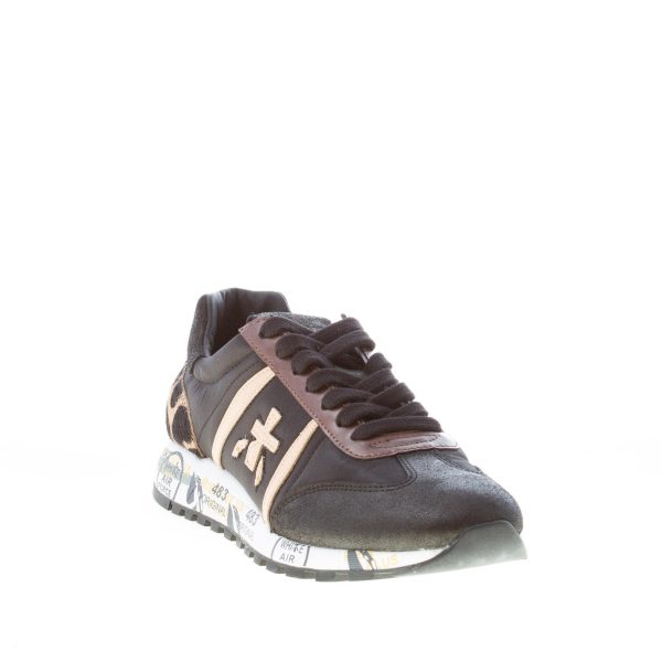 PREMIATA donna sneaker Lucy 4078 in nylon e pelle NERO più leopardo - immagine 2