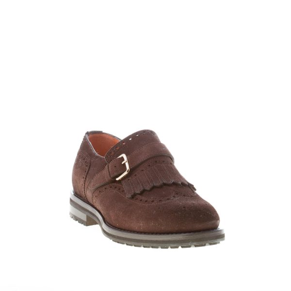 SANTONI uomo scarpa in camoscio TESTA DI MORO con fibbia e maxi frangia. Suola gomma - immagine 2
