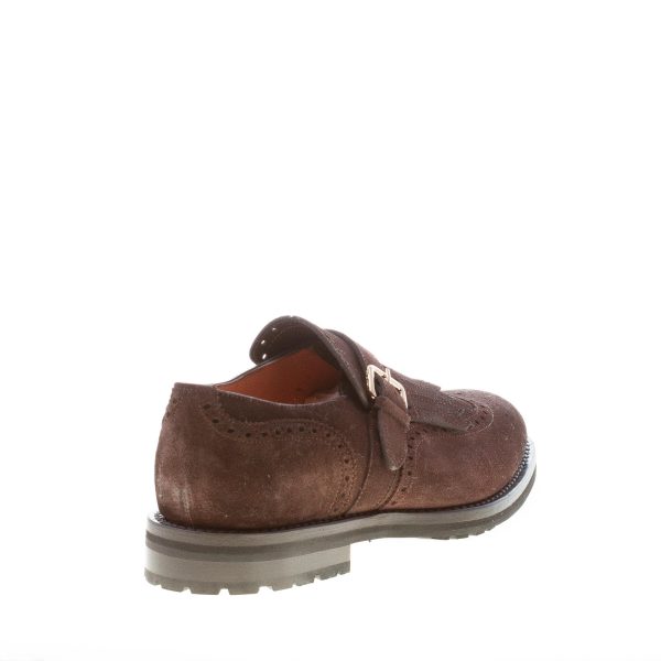 SANTONI uomo scarpa in camoscio TESTA DI MORO con fibbia e maxi frangia. Suola gomma - immagine 3