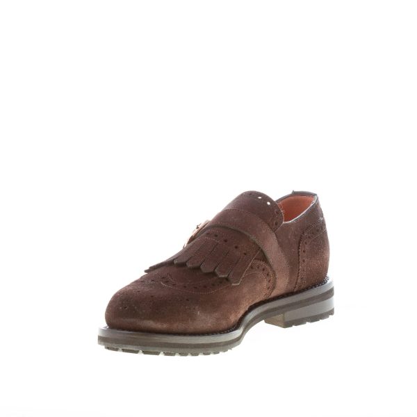 SANTONI uomo scarpa in camoscio TESTA DI MORO con fibbia e maxi frangia. Suola gomma - immagine 6