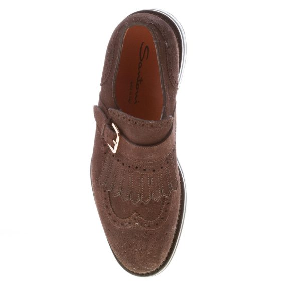 SANTONI uomo scarpa in camoscio TESTA DI MORO con fibbia e maxi frangia. Suola gomma - immagine 7