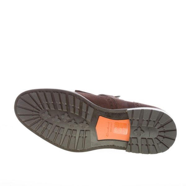 SANTONI uomo scarpa in camoscio TESTA DI MORO con fibbia e maxi frangia. Suola gomma - immagine 8