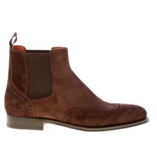 SANTONI uomo stivaletto elasticizzato in camoscio MARRONE coda di rondine. Suola gomma