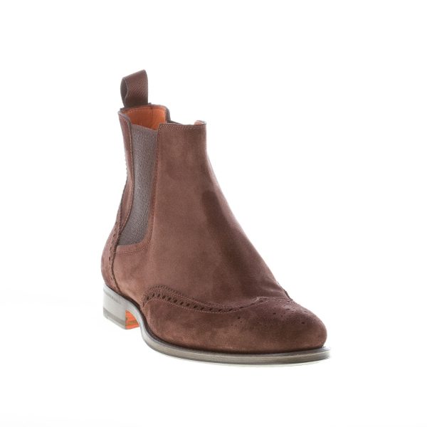 SANTONI uomo stivaletto elasticizzato in camoscio MARRONE coda di rondine. Suola gomma - immagine 2