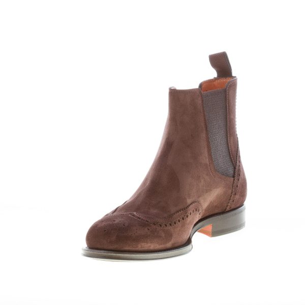 SANTONI uomo stivaletto elasticizzato in camoscio MARRONE coda di rondine. Suola gomma - immagine 6