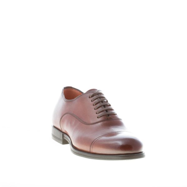 SANTONI uomo scarpa francesina in pelle MARRONE con cucitura cap-toe. Suola gomma - immagine 2