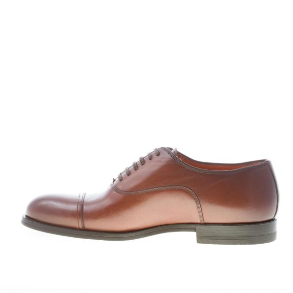 SANTONI uomo scarpa francesina in pelle MARRONE con cucitura cap-toe. Suola gomma - immagine 5