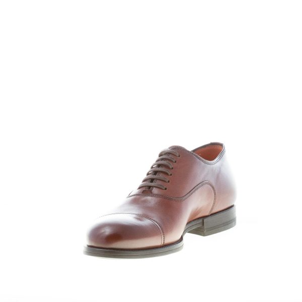 SANTONI uomo scarpa francesina in pelle MARRONE con cucitura cap-toe. Suola gomma - immagine 6