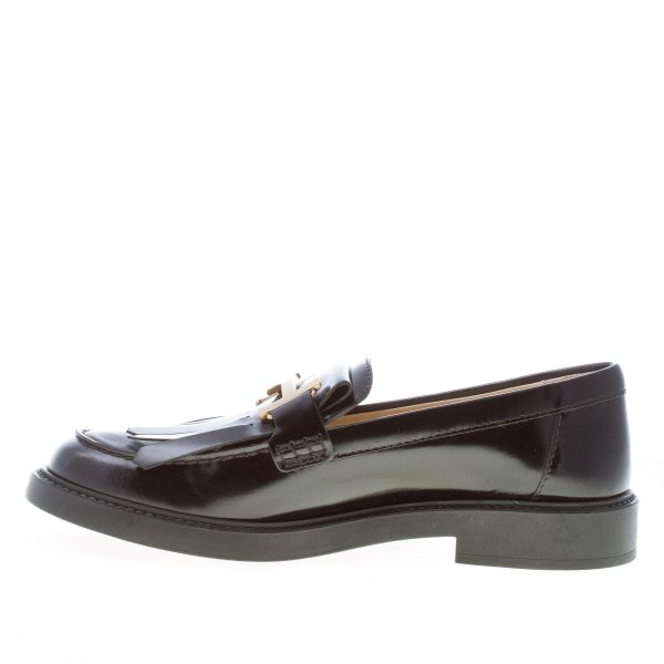 TOD'S donna mocassino in pelle spazzolata NERO con maxi frangia e double T. Suola gomma - immagine 5