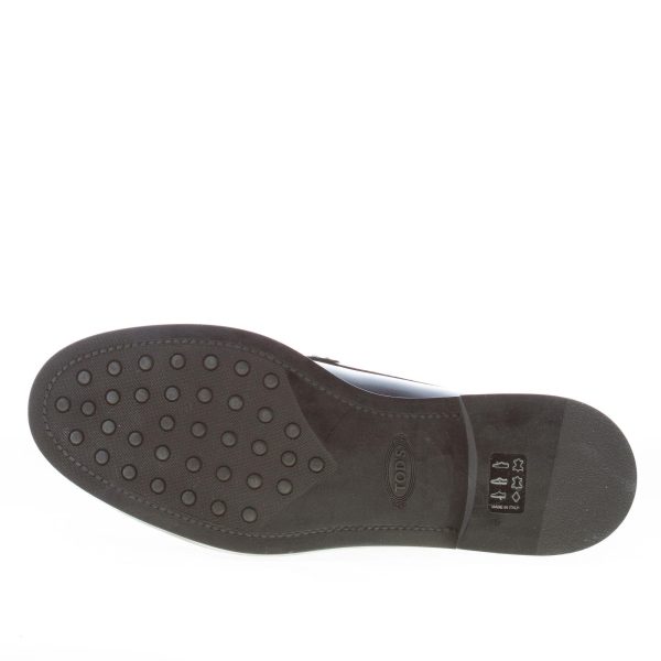 TOD'S donna mocassino in pelle spazzolata NERO con maxi frangia e double T. Suola gomma - immagine 8