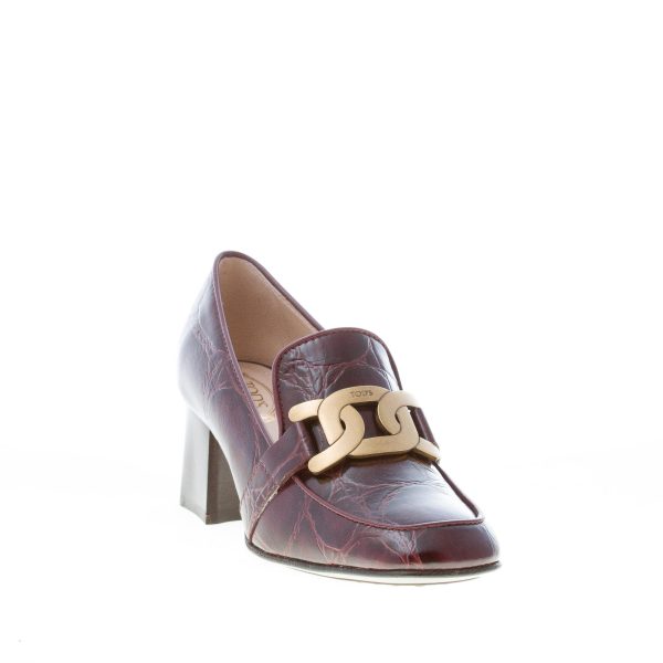 TOD'S donna mocassino Kate in pelle stampa cocco BORDEAUX con catena. Tacco 6 cm - immagine 2