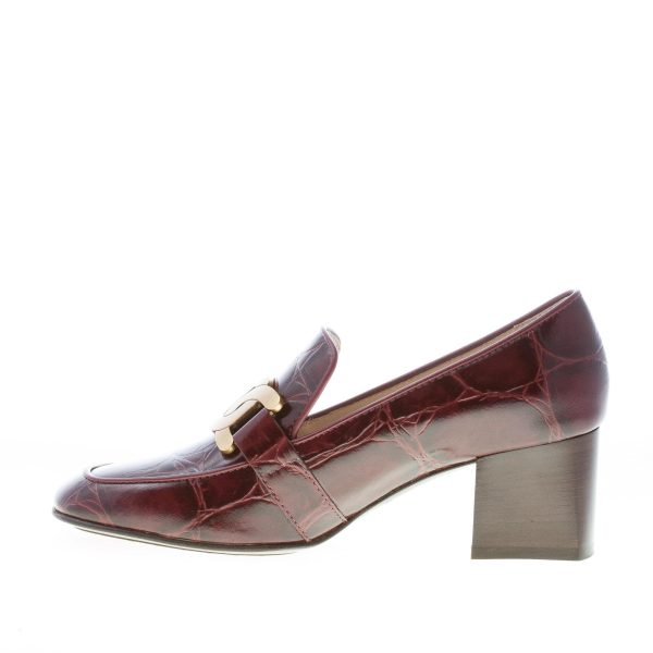 TOD'S donna mocassino Kate in pelle stampa cocco BORDEAUX con catena. Tacco 6 cm - immagine 5